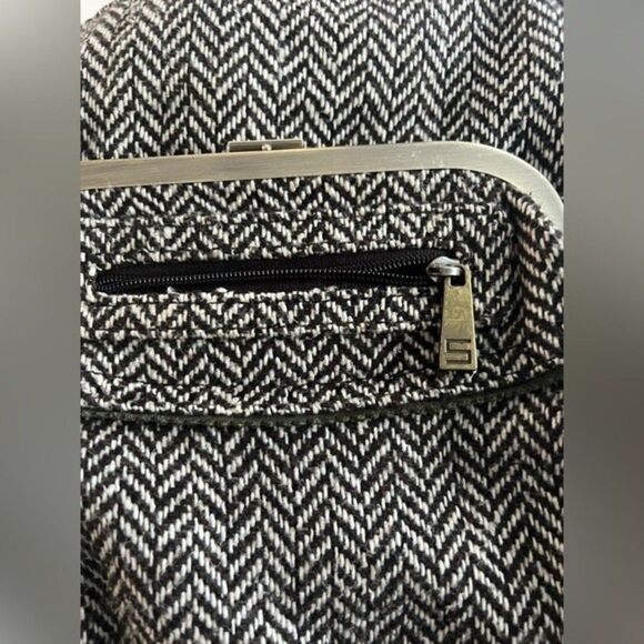 Sisley Handbag Satchel Herringbone Chevron Wool Blend fabric Shoulder strap - Picture 4 of 12